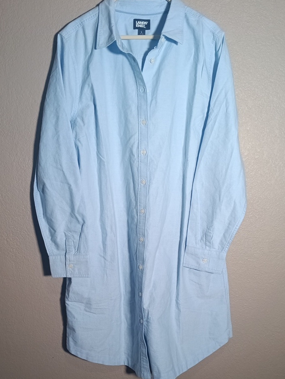 Lands' End Womens Oxford Long Sleeve Button Front Shirt Dress - Picture 1 of 6